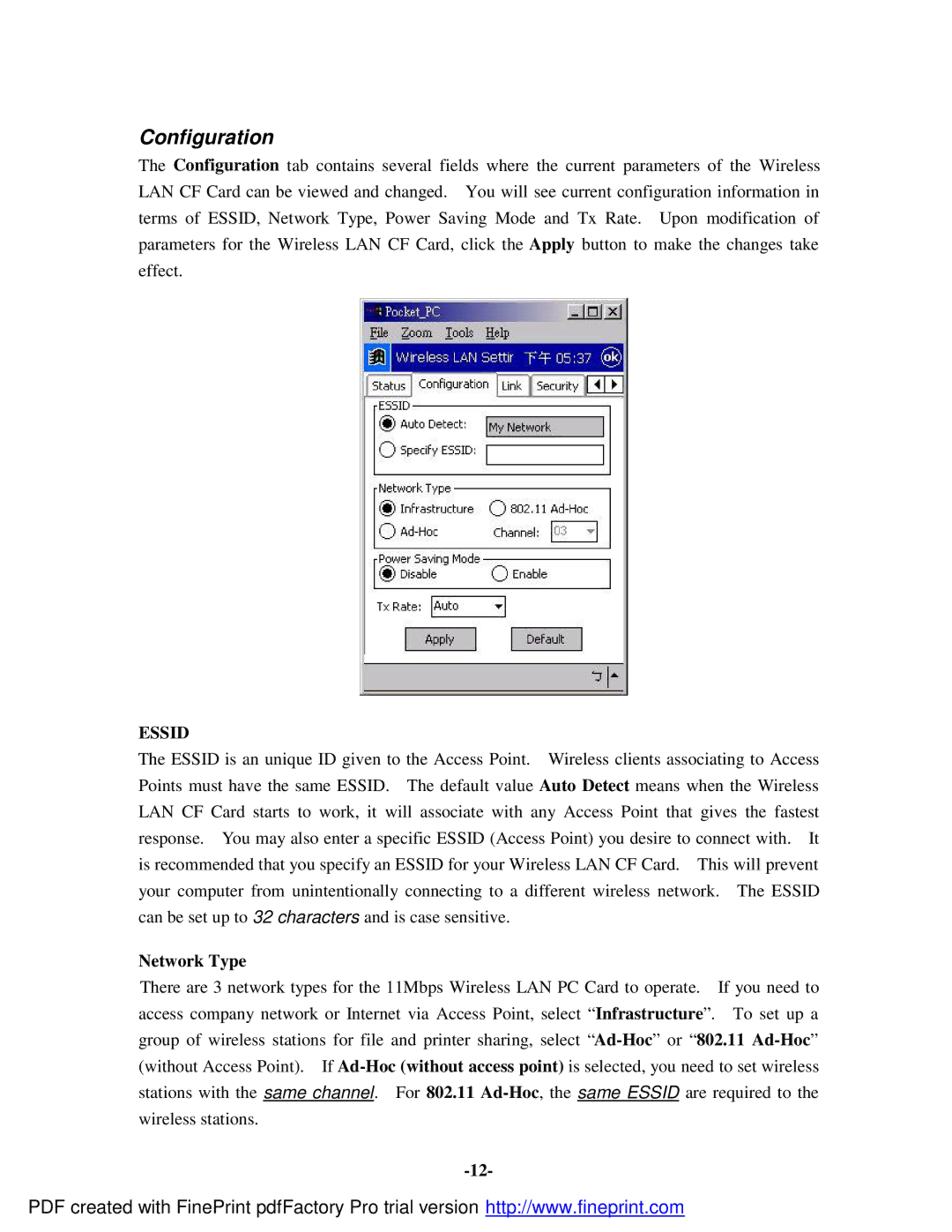 Socket Mobile 11Mbps manual Configuration, Network Type 