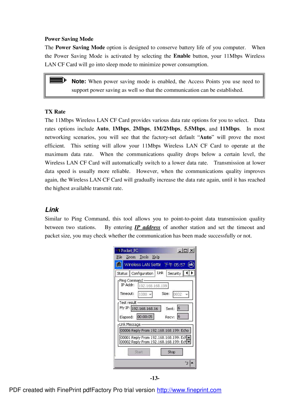 Socket Mobile 11Mbps manual Power Saving Mode, TX Rate 