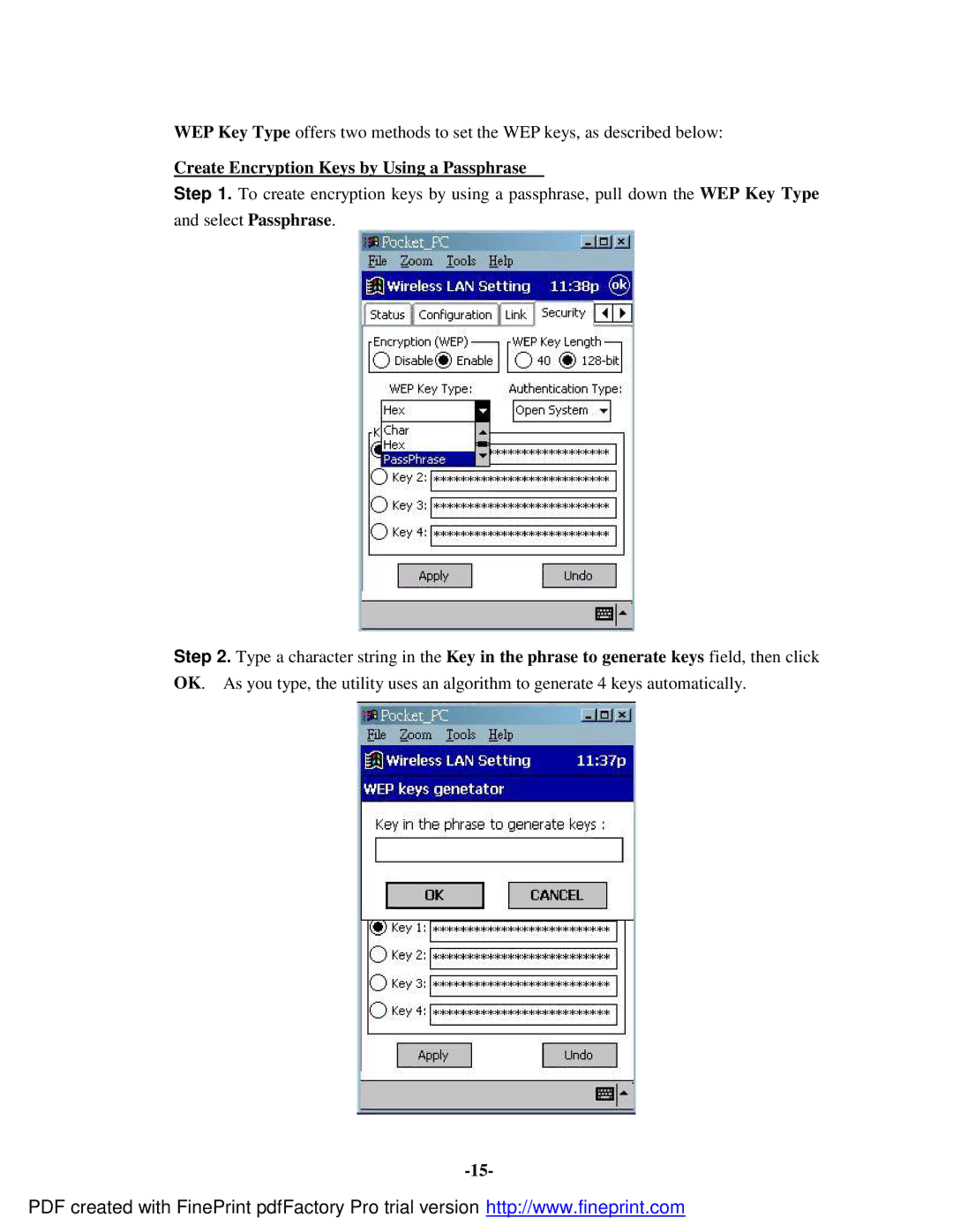 Socket Mobile 11Mbps manual Create Encryption Keys by Using a Passphrase 