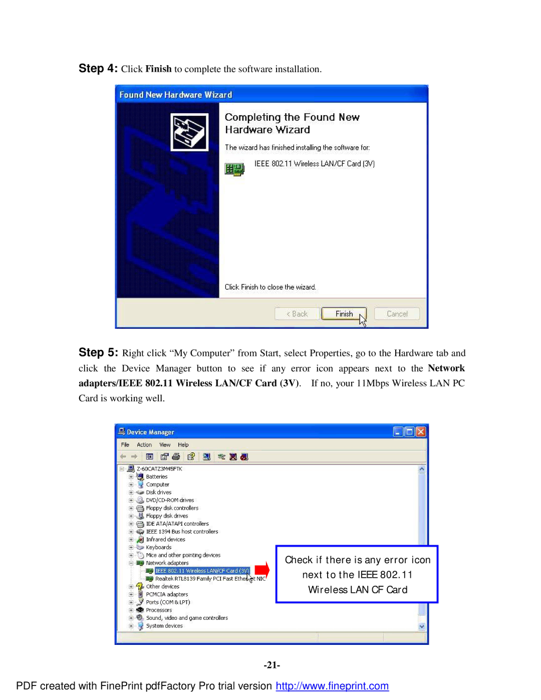 Socket Mobile 11Mbps manual Check if there is any error icon 