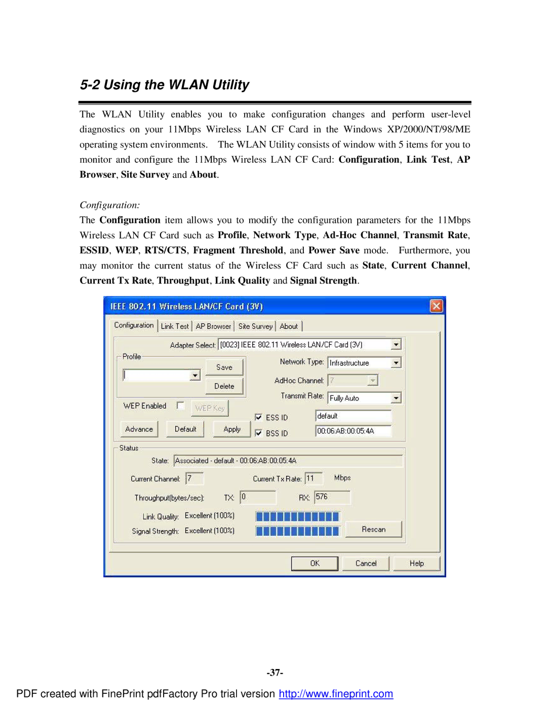 Socket Mobile 11Mbps manual Using the Wlan Utility, Configuration 