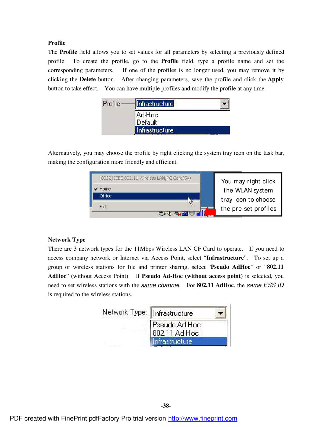 Socket Mobile 11Mbps manual Profile, Network Type 