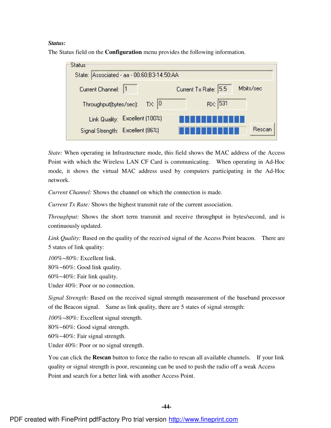 Socket Mobile 11Mbps manual Status 