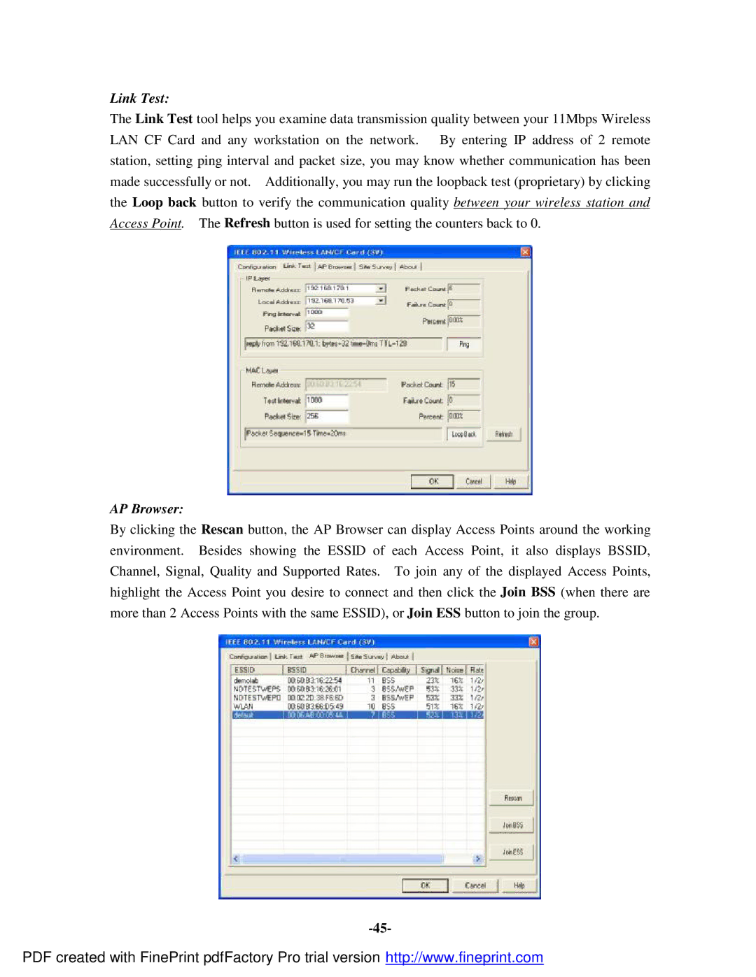 Socket Mobile 11Mbps manual Link Test 