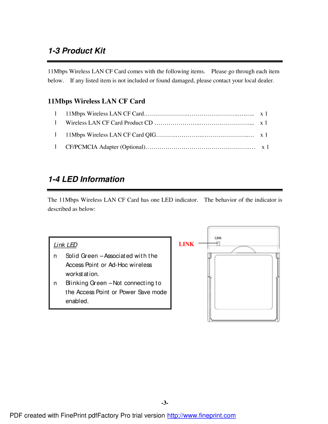 Socket Mobile 11Mbps manual Product Kit, LED Information 