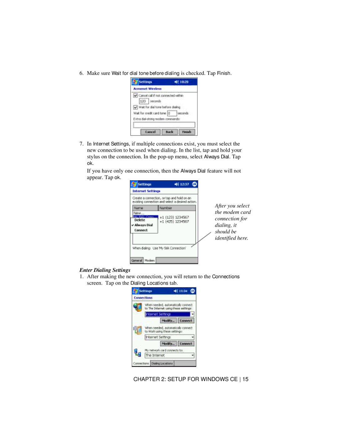 Socket Mobile 56K Modem Card manual Enter Dialing Settings 