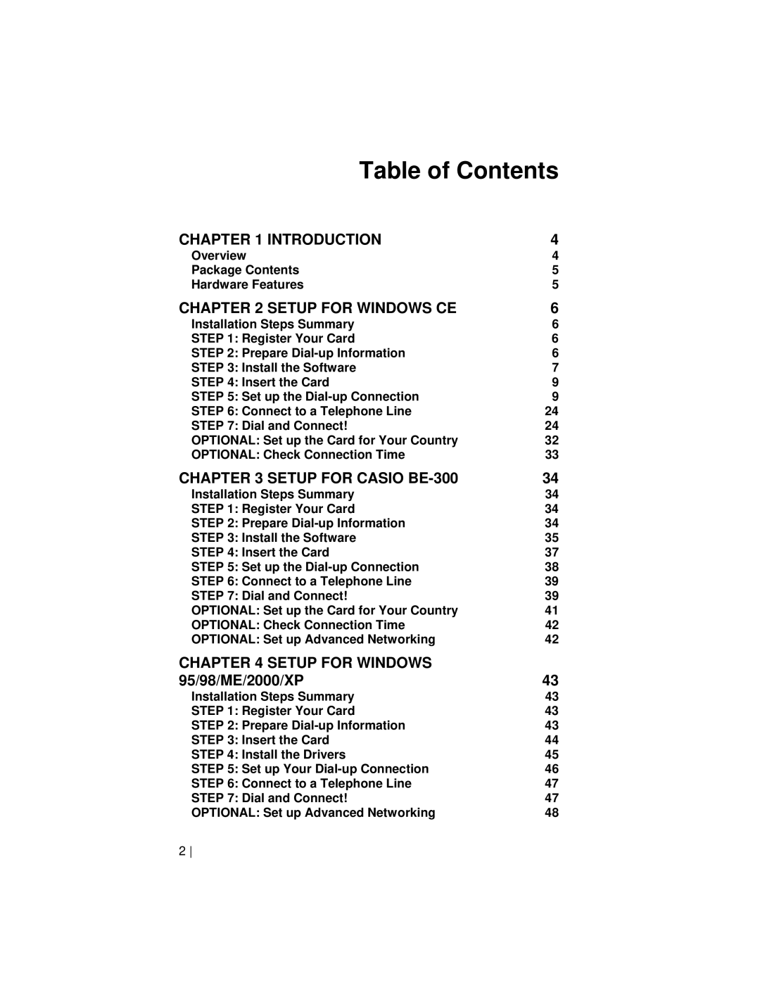 Socket Mobile 56K Modem Card manual Table of Contents 