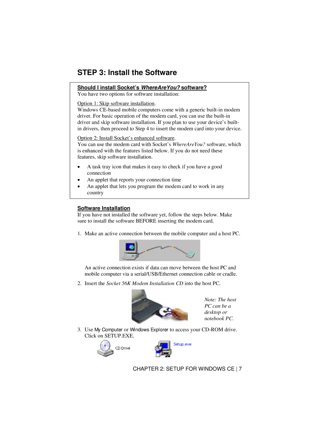 Socket Mobile 56K Modem Card manual Install the Software, Software Installation 