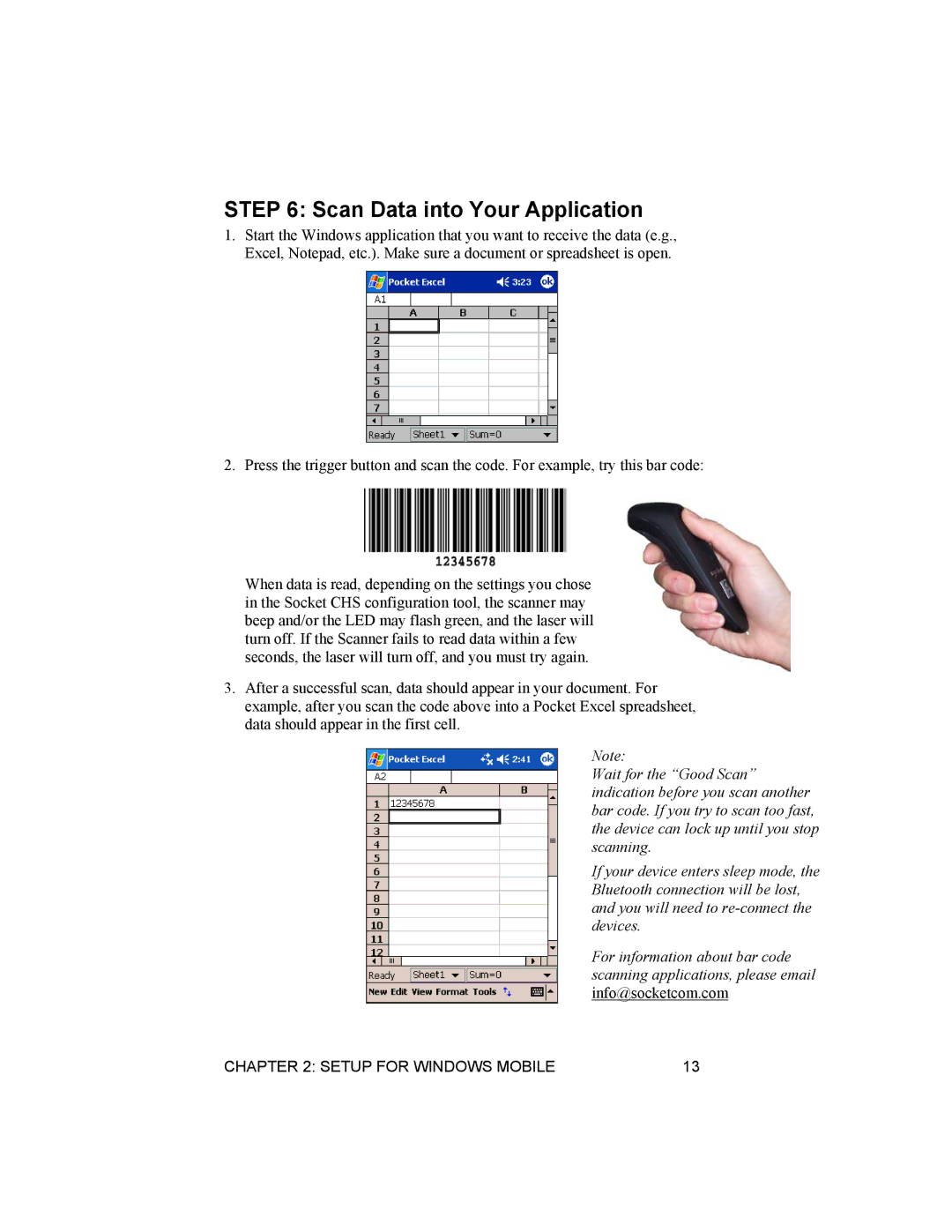 Socket Mobile 6410-00233 manual Scan Data into Your Application 