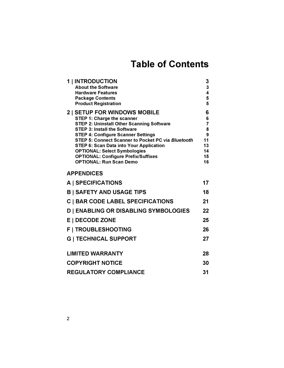 Socket Mobile 6410-00233 manual Table of Contents 