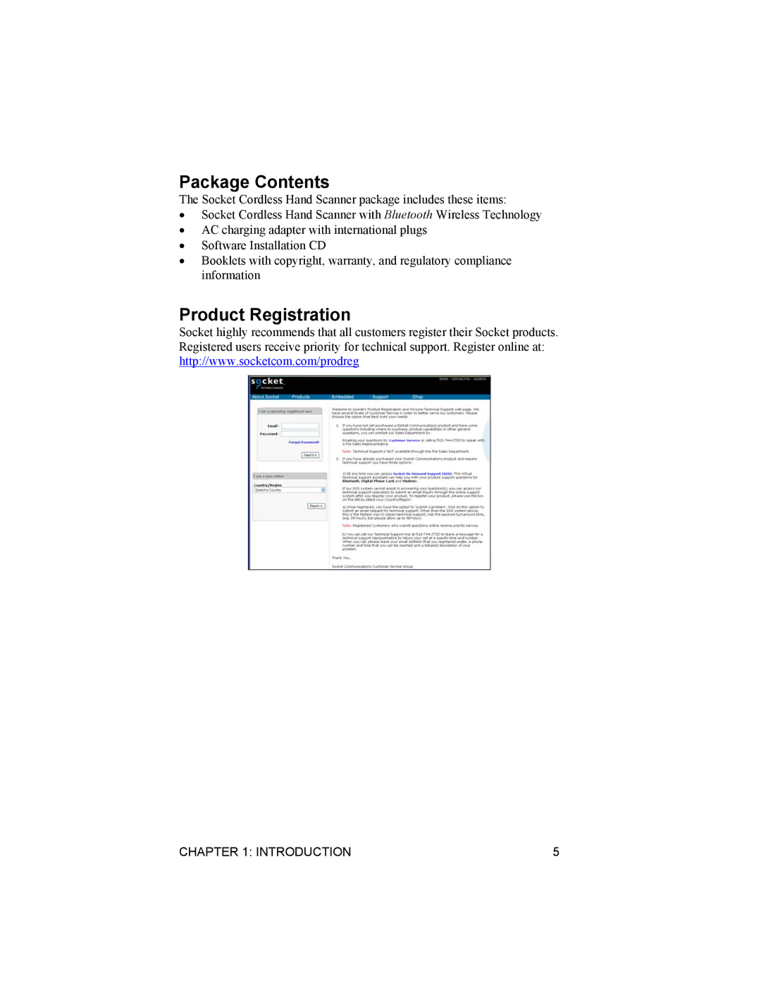 Socket Mobile 6410-00233 manual Package Contents, Product Registration 