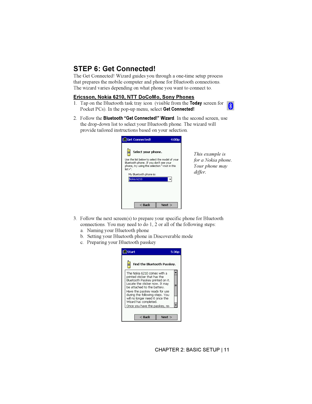 Socket Mobile Bluetooth Connection Kit manual Get Connected, Ericsson, Nokia 6210, NTT DoCoMo, Sony Phones 