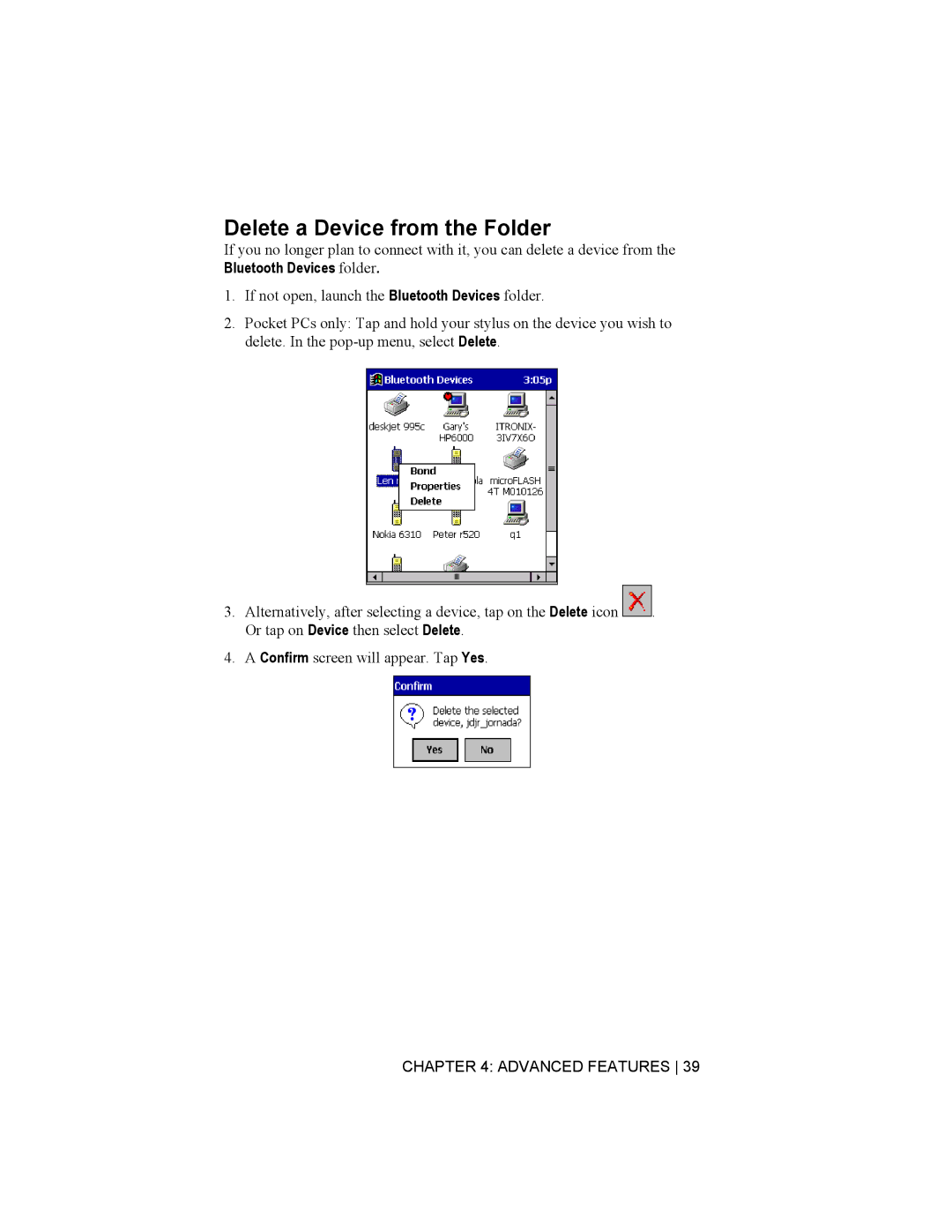 Socket Mobile Bluetooth Connection Kit manual Delete a Device from the Folder 