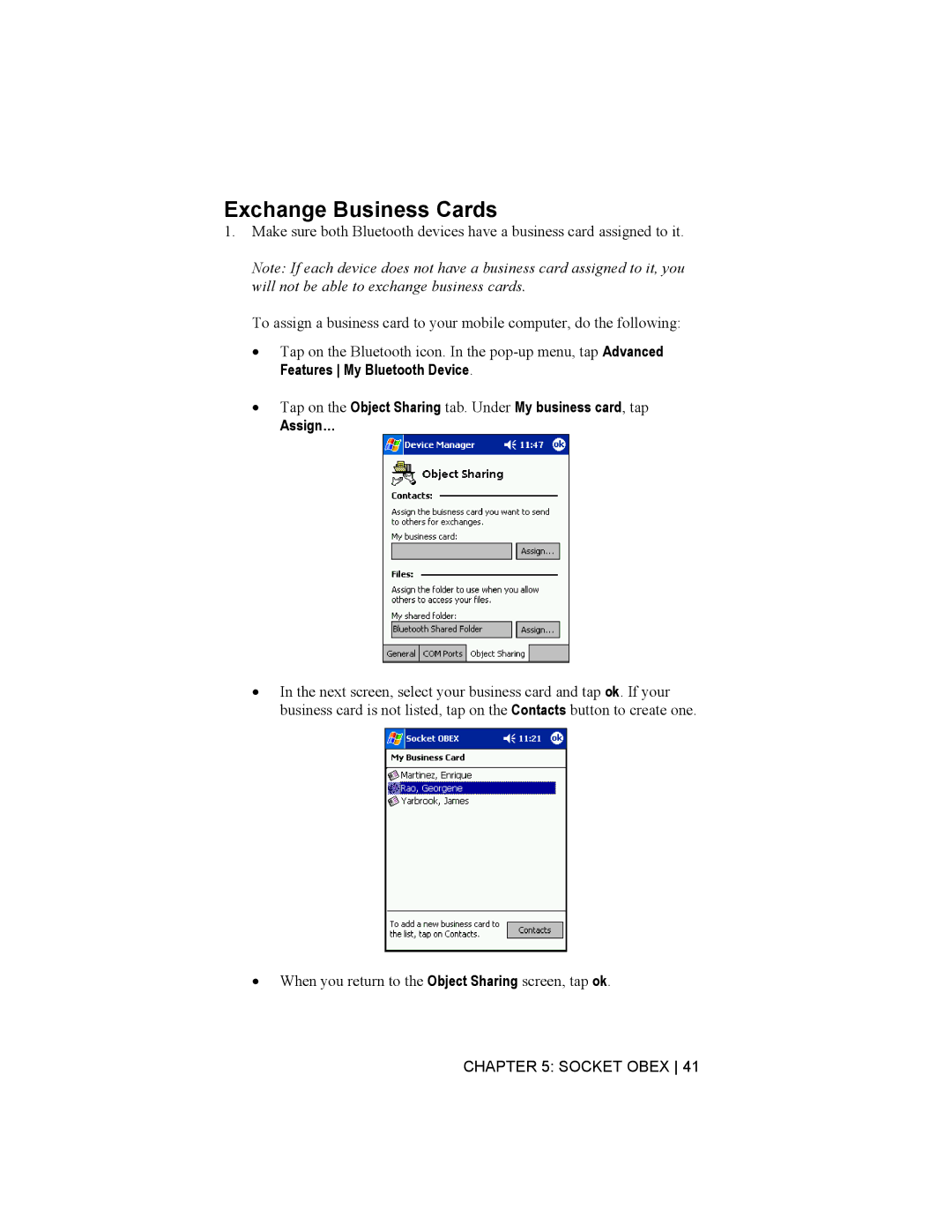 Socket Mobile Bluetooth Connection Kit manual Exchange Business Cards 