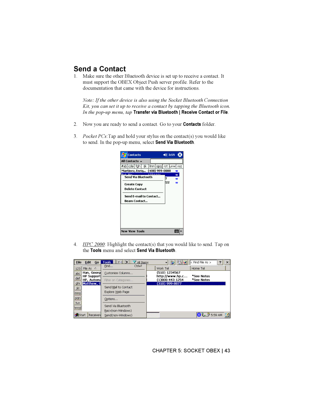 Socket Mobile Bluetooth Connection Kit manual Send a Contact 