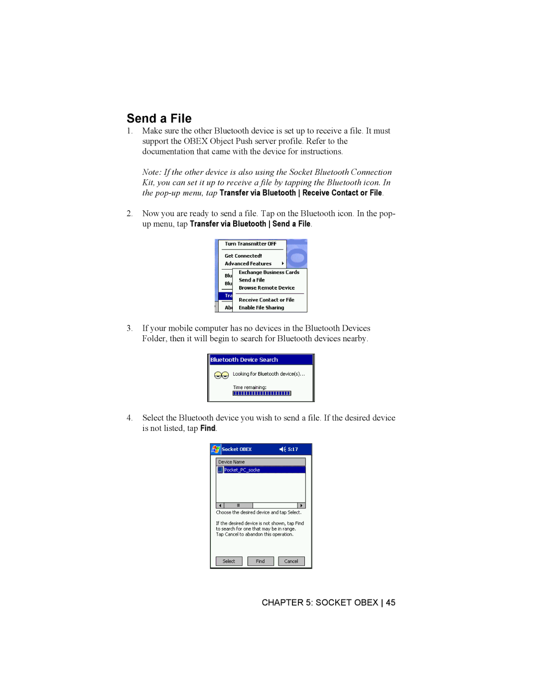 Socket Mobile Bluetooth Connection Kit manual Send a File 