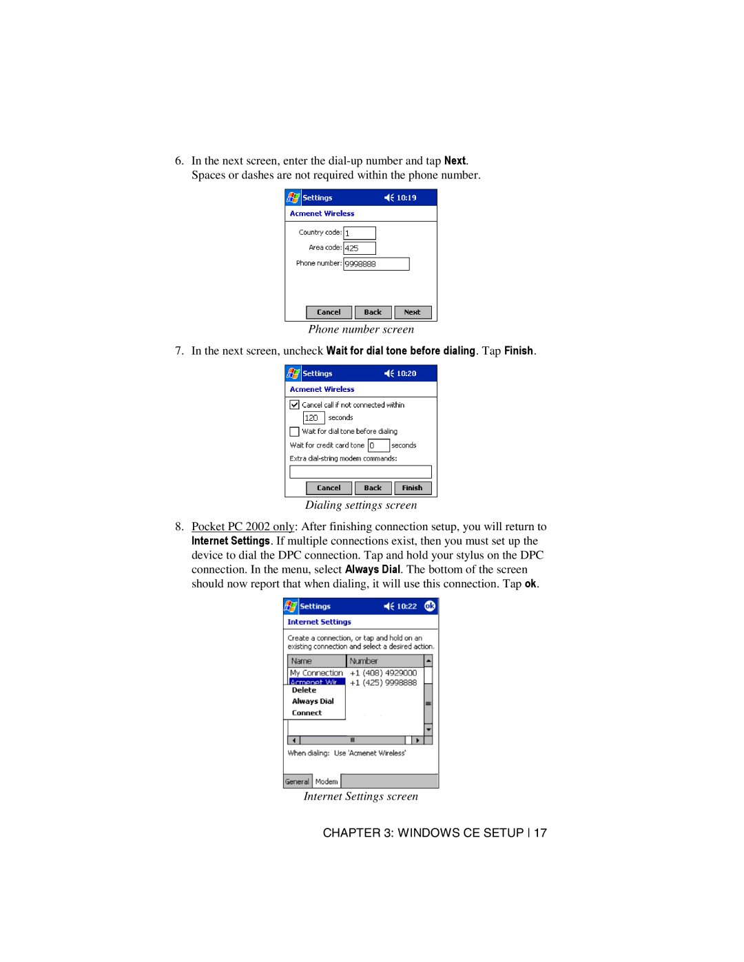 Socket Mobile Digital Phone Card for Data-Capable Mobile Phone manual Phone number screen, Dialing settings screen 