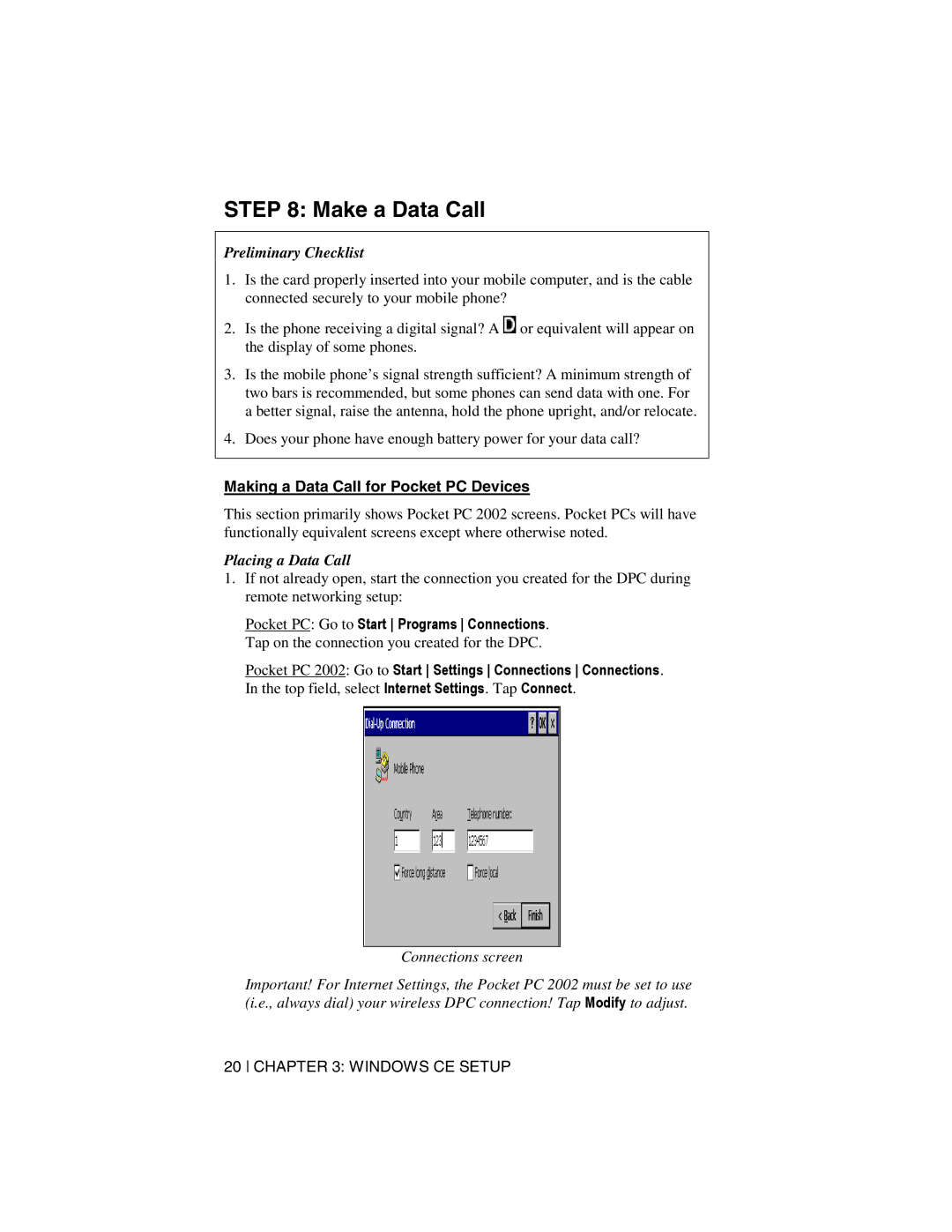 Socket Mobile Digital Phone Card for Data-Capable Mobile Phone Make a Data Call, Making a Data Call for Pocket PC Devices 