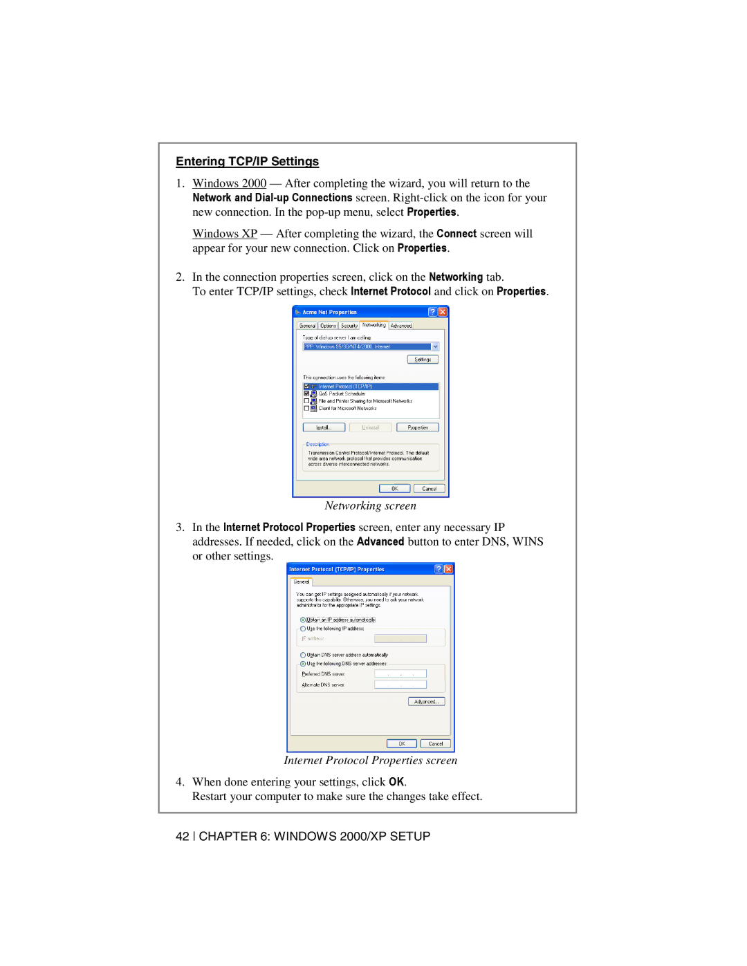 Socket Mobile Digital Phone Card for Data-Capable Mobile Phone manual Entering TCP/IP Settings, Networking screen 