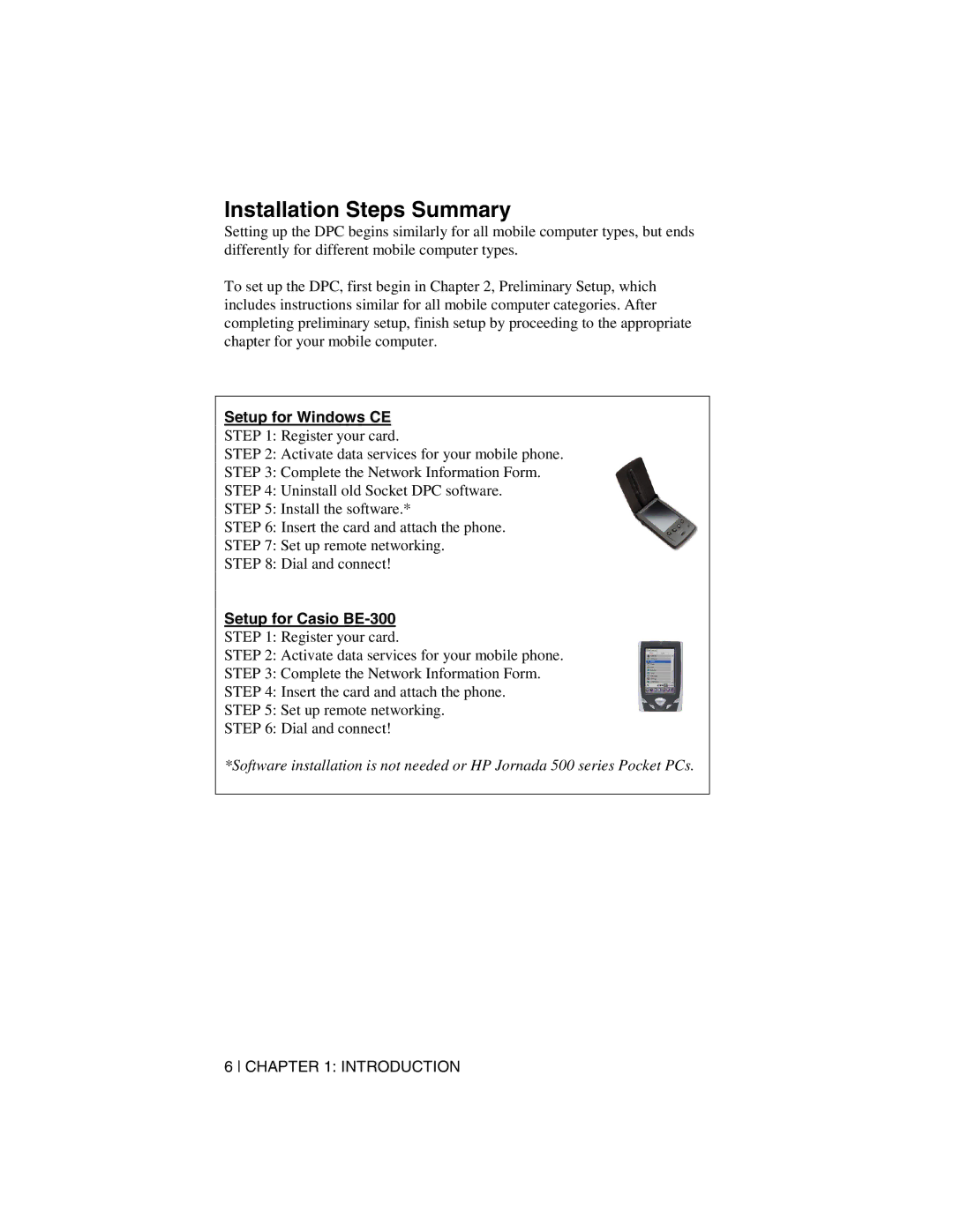 Socket Mobile Digital Phone Card for Data-Capable Mobile Phone manual Installation Steps Summary, Setup for Windows CE 