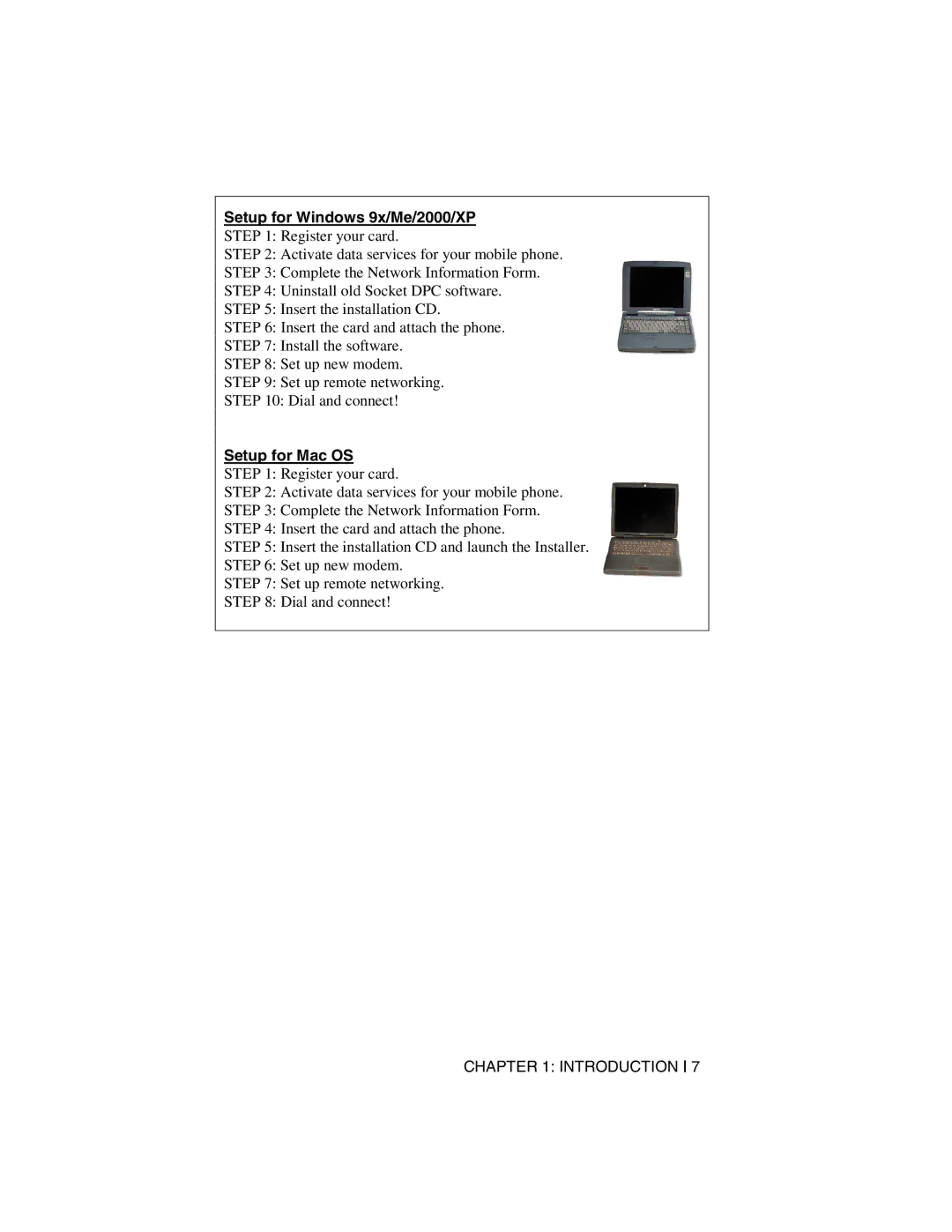 Socket Mobile Digital Phone Card for Data-Capable Mobile Phone manual Setup for Windows 9x/Me/2000/XP, Setup for Mac OS 