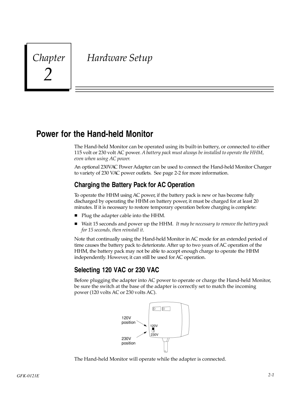 Socket Mobile GFK0121E manual Charging the Battery Pack for AC Operation, Selecting 120 VAC or 230 VAC 