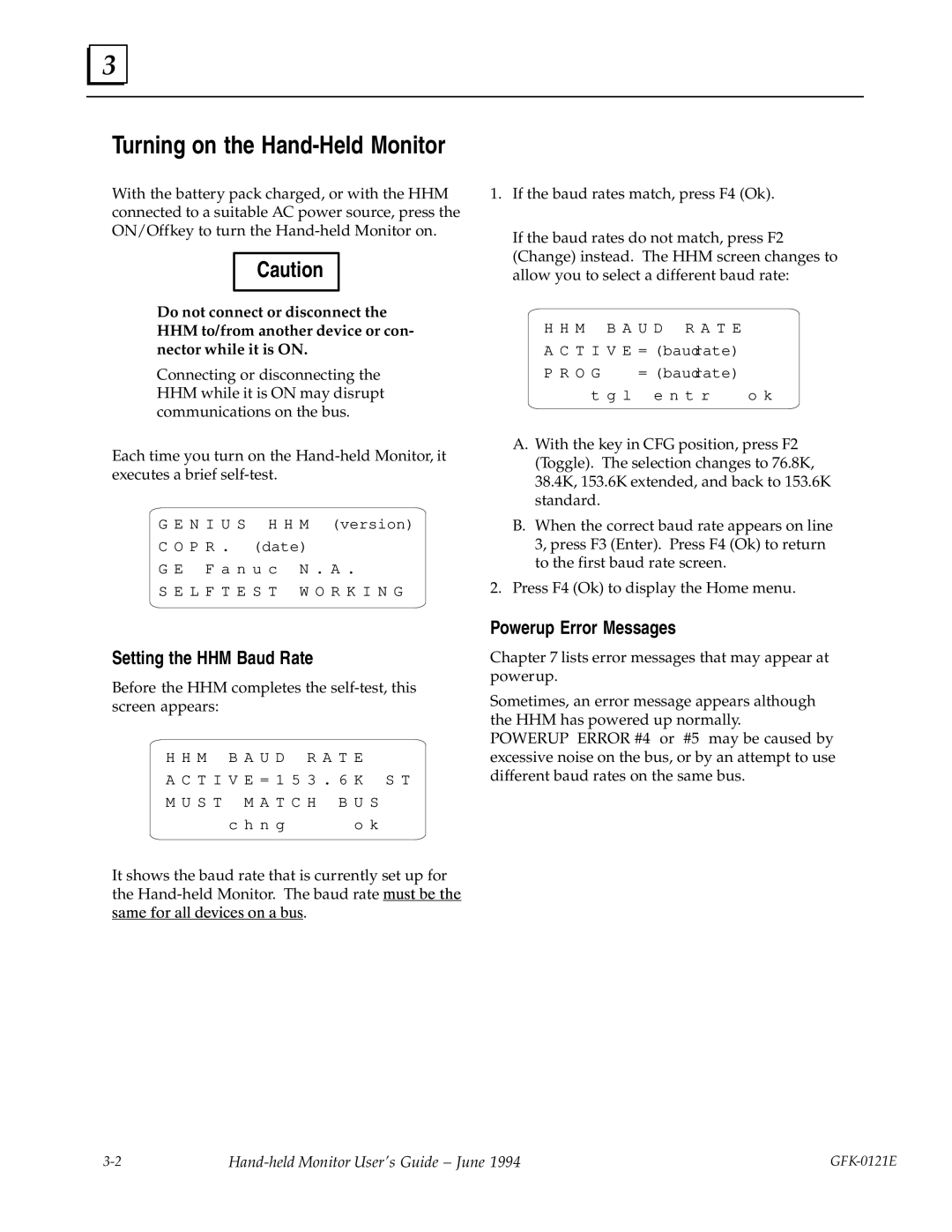 Socket Mobile GFK0121E manual Setting the HHM Baud Rate, Powerup Error Messages 