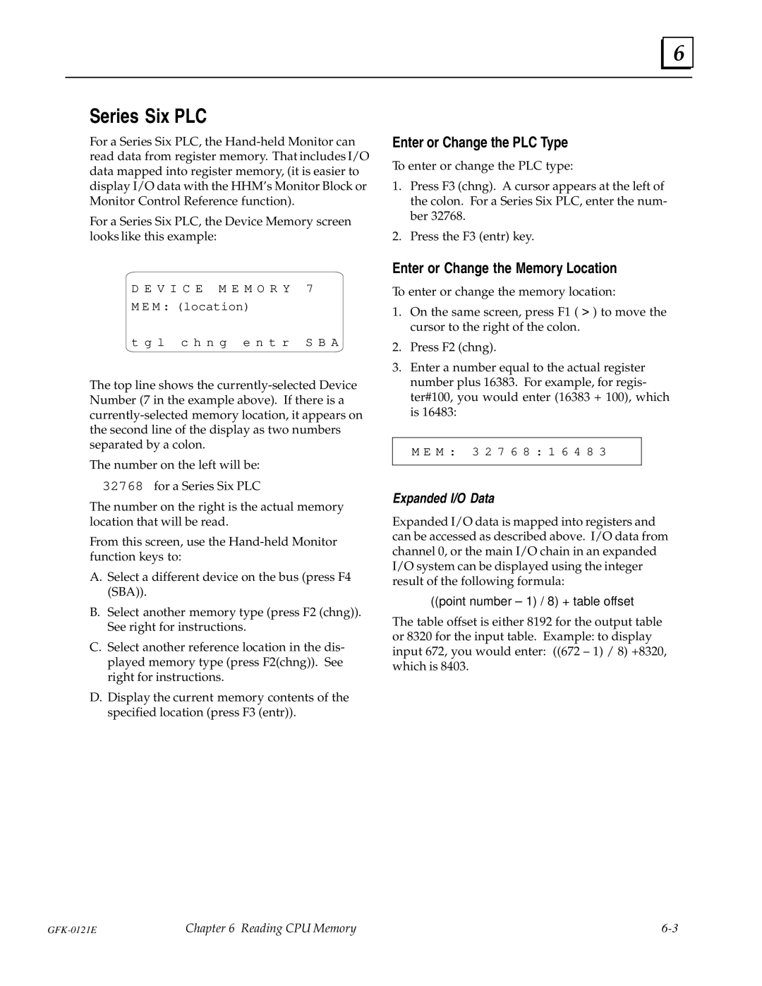 Socket Mobile GFK0121E manual Series Six PLC, Enter or Change the PLC Type, Enter or Change the Memory Location 