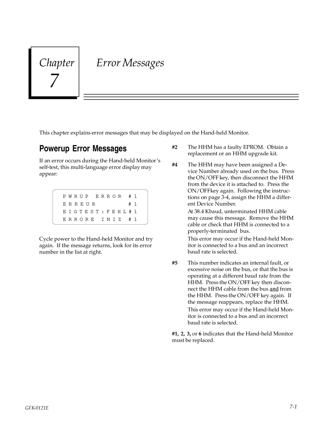 Socket Mobile GFK0121E manual Chapter Error Messages, Powerup Error Messages 