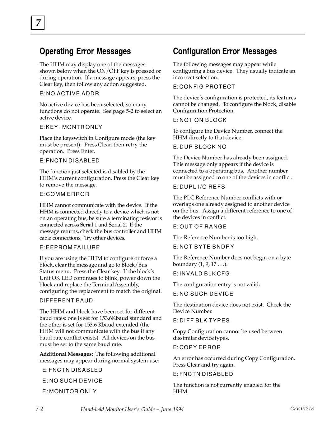 Socket Mobile GFK0121E manual Operating Error Messages, Configuration Error Messages 