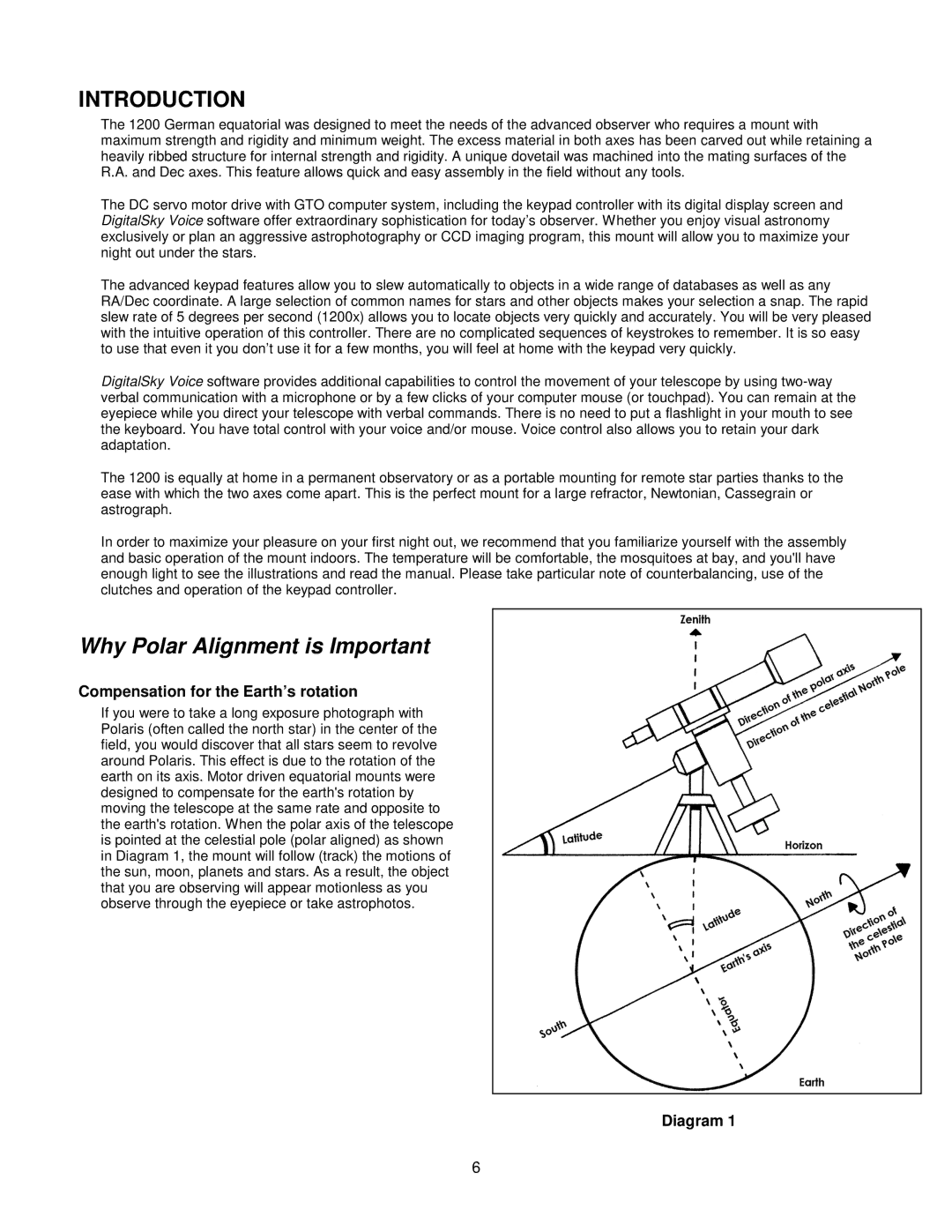 Socket Mobile GTOCP2 manual Introduction, Why Polar Alignment is Important, Compensation for the Earth’s rotation, Diagram 