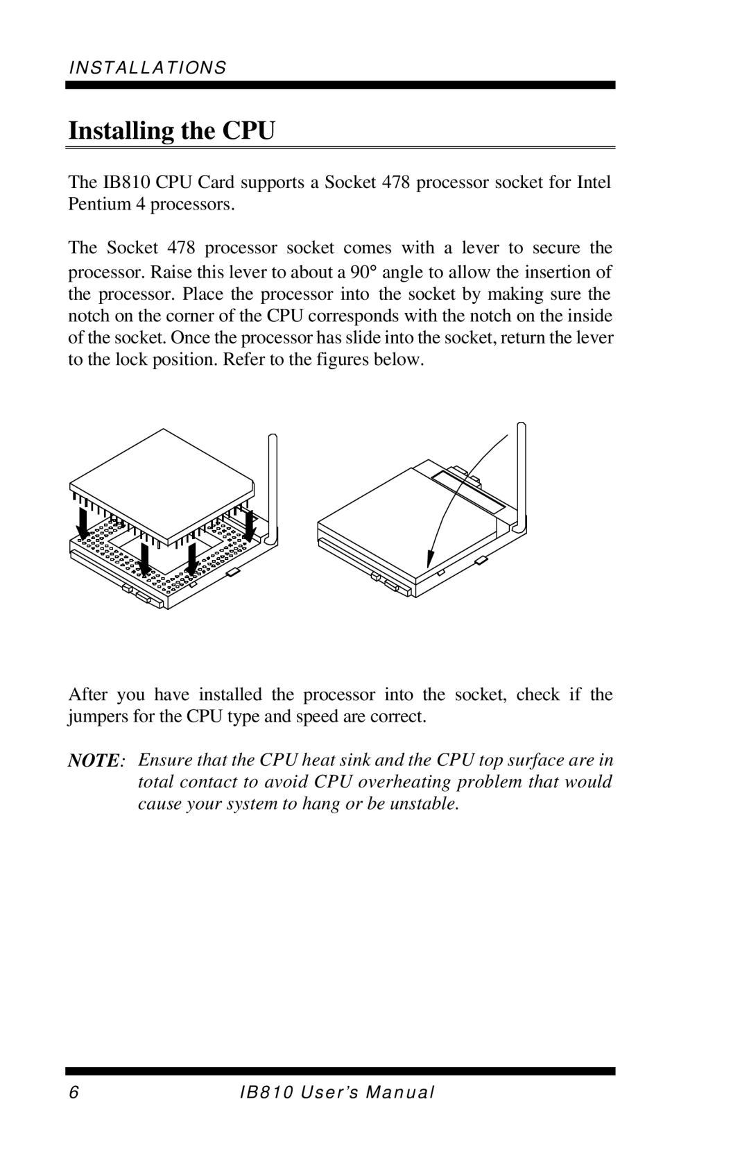 Socket Mobile IB810 user manual Installing the CPU 