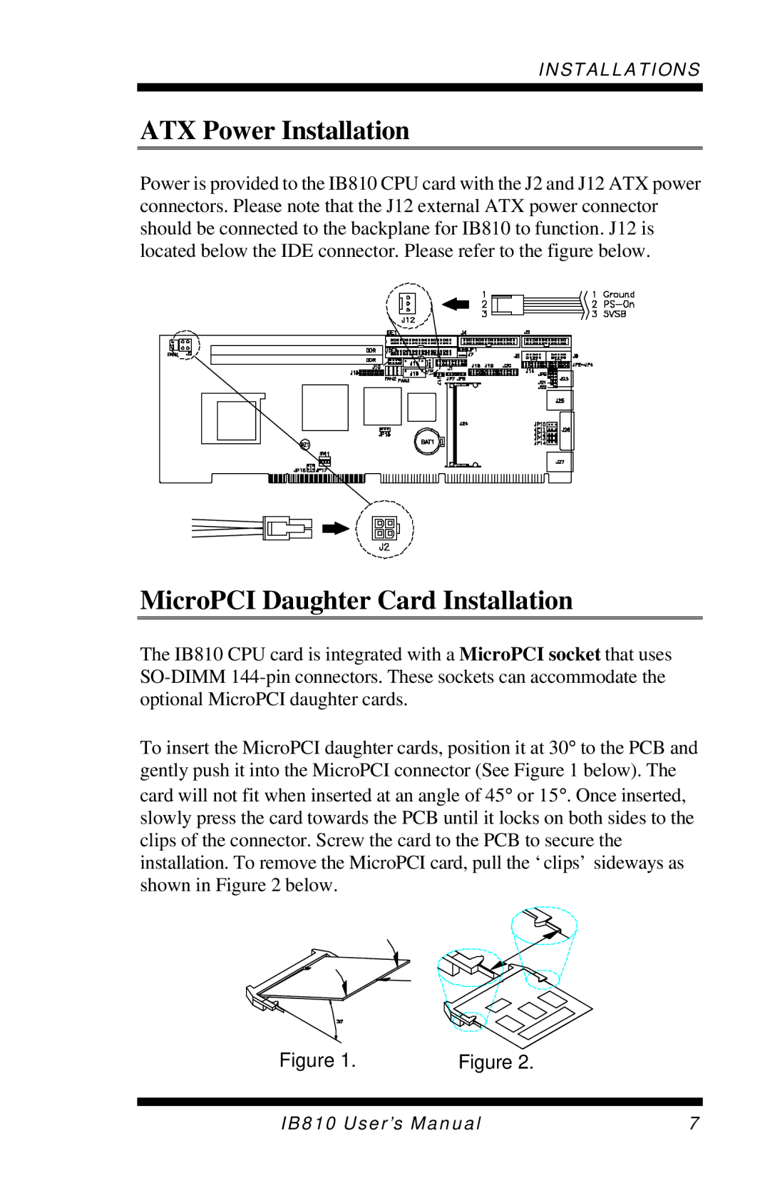 Socket Mobile IB810 user manual ATX Power Installation, MicroPCI Daughter Card Installation 