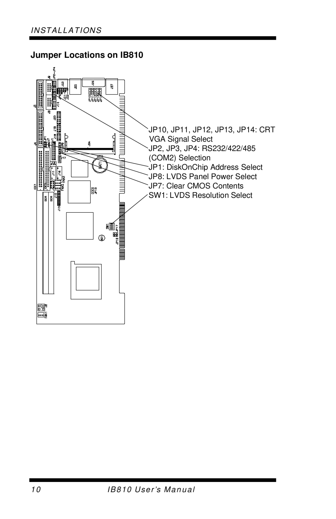 Socket Mobile user manual Jumper Locations on IB810 