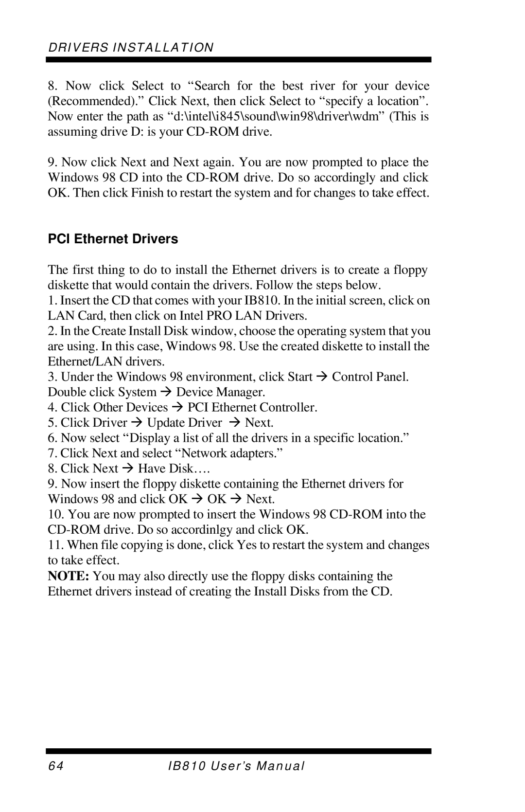 Socket Mobile IB810 user manual PCI Ethernet Drivers 