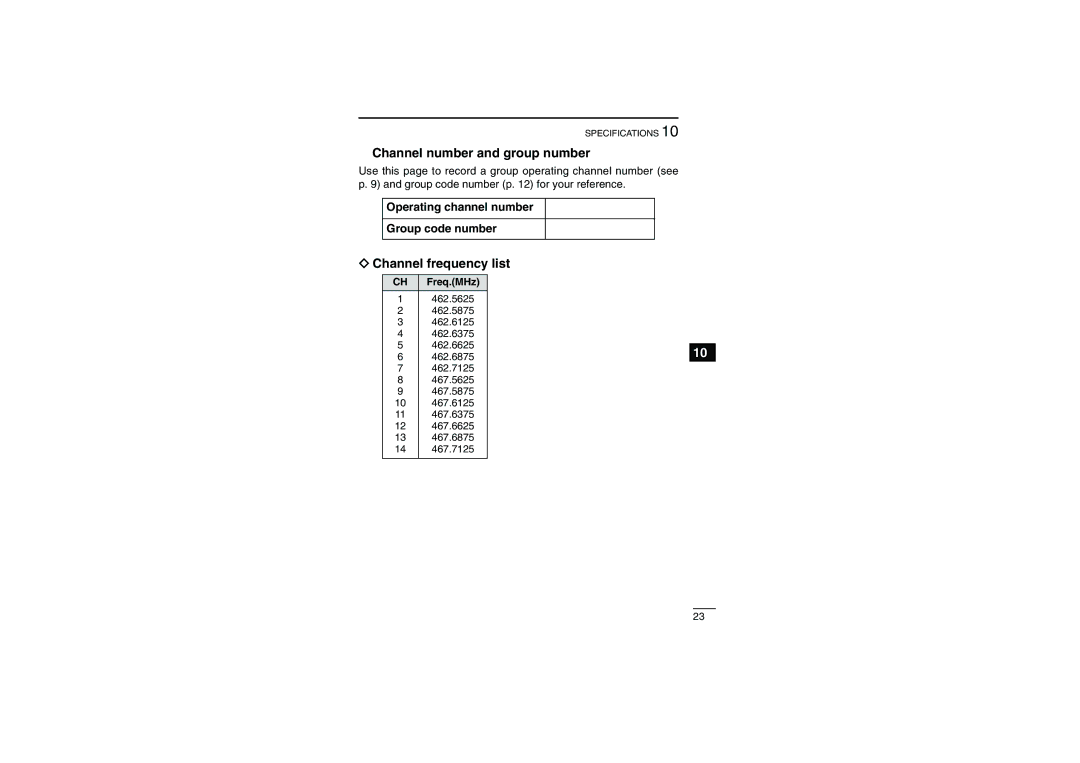 Socket Mobile IC-4088A instruction manual Channel number and group number, Channel frequency list, CH Freq.MHz 