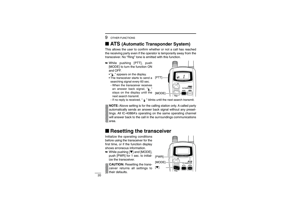 Socket Mobile IC-4088A instruction manual ‘Resetting the transceiver, ATS Automatic Transponder System 