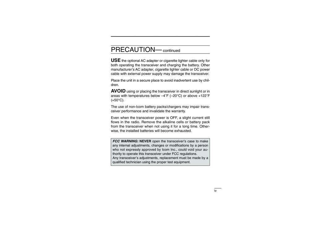 Socket Mobile IC-4088A instruction manual PRECAUTION- continued 