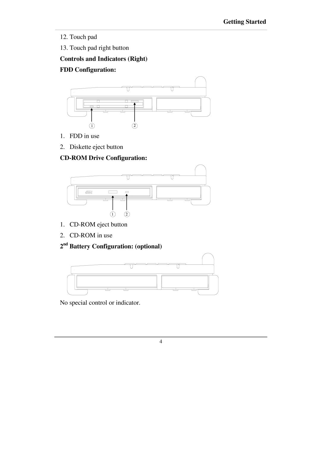 Socket Mobile RT786 RT786EX manual Controls and Indicators Right FDD Configuration, CD-ROM Drive Configuration 