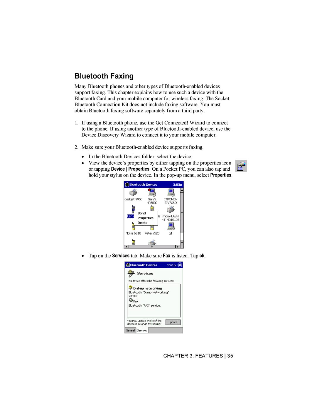 Socket Mobile CompactFlash/SDIO Connection Kit with Bluetooth Wireless Technology manual Bluetooth Faxing 