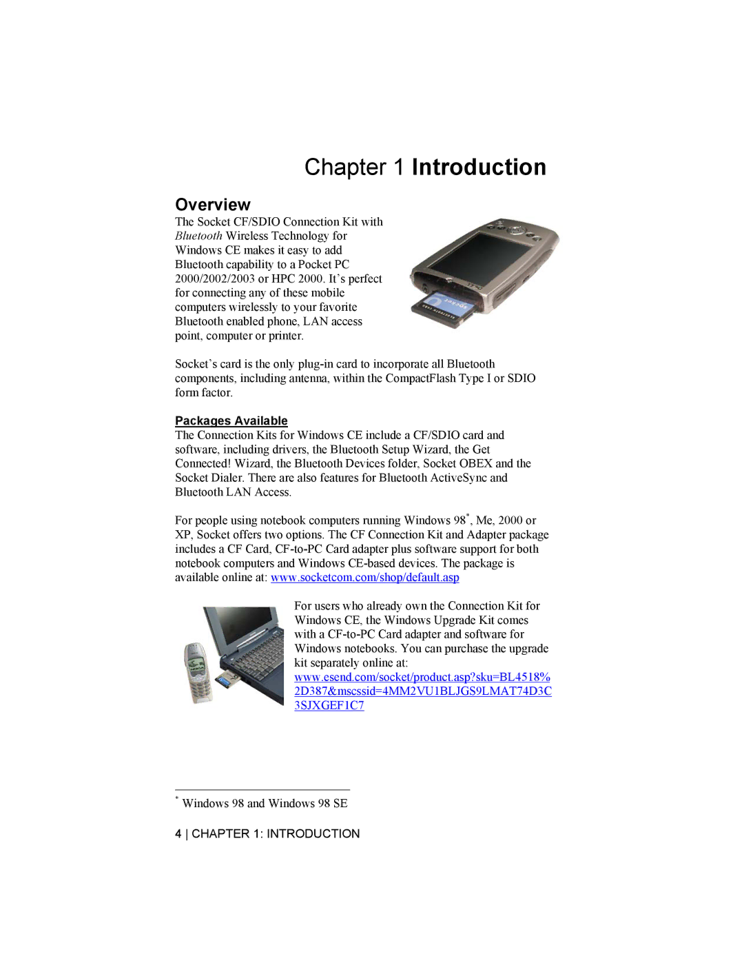 Socket Mobile CompactFlash/SDIO Connection Kit with Bluetooth Wireless Technology manual Introduction, Overview 