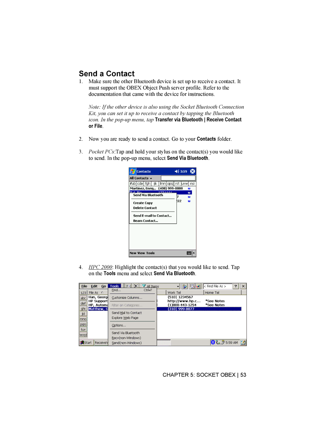 Socket Mobile CompactFlash/SDIO Connection Kit with Bluetooth Wireless Technology manual Send a Contact 