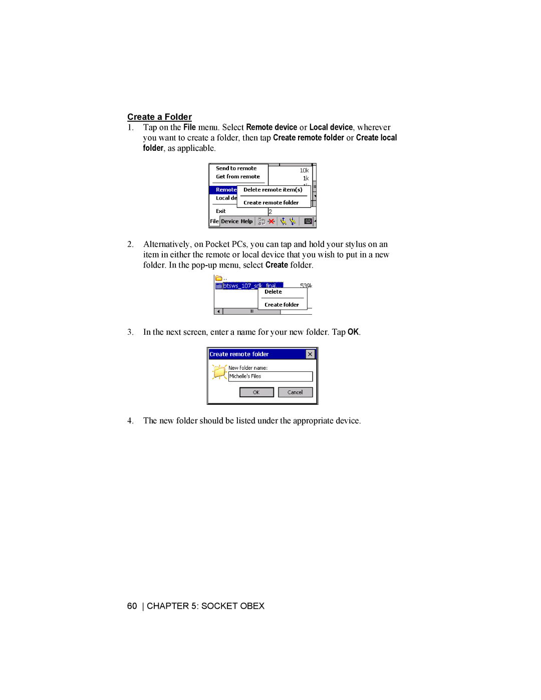 Socket Mobile CompactFlash/SDIO Connection Kit with Bluetooth Wireless Technology manual Create a Folder 