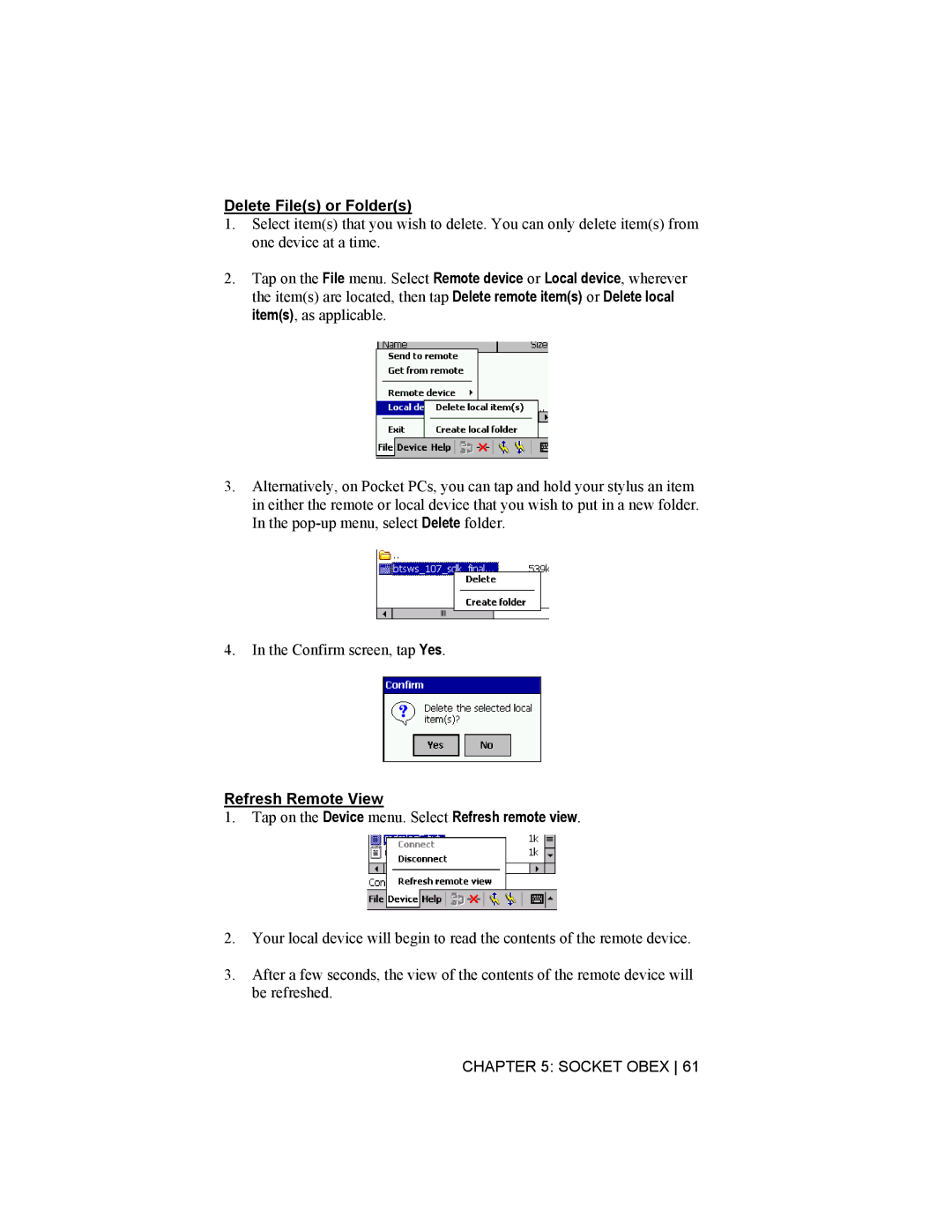 Socket Mobile CompactFlash/SDIO Connection Kit with Bluetooth Wireless Technology manual Delete Files or Folders 