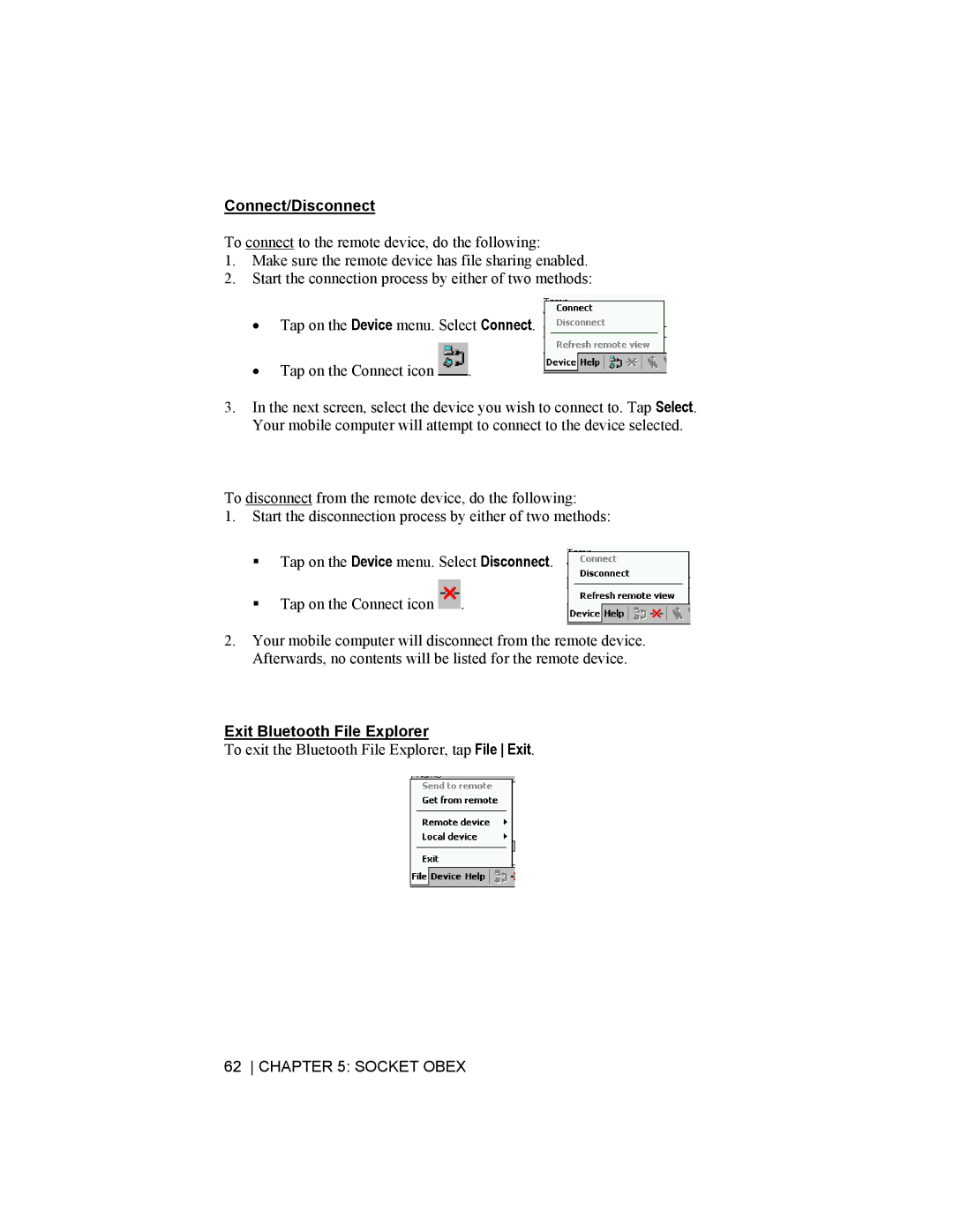 Socket Mobile CompactFlash/SDIO Connection Kit with Bluetooth Wireless Technology manual Connect/Disconnect 