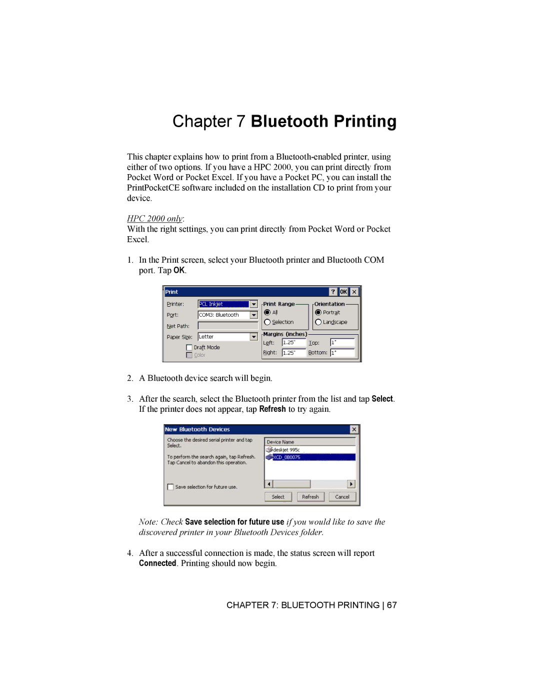 Socket Mobile CompactFlash/SDIO Connection Kit with Bluetooth Wireless Technology manual Bluetooth Printing, HPC 2000 only 