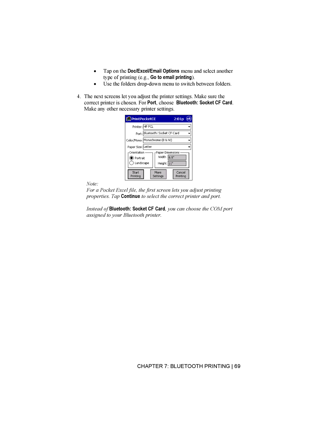 Socket Mobile CompactFlash/SDIO Connection Kit with Bluetooth Wireless Technology manual Bluetooth Printing 