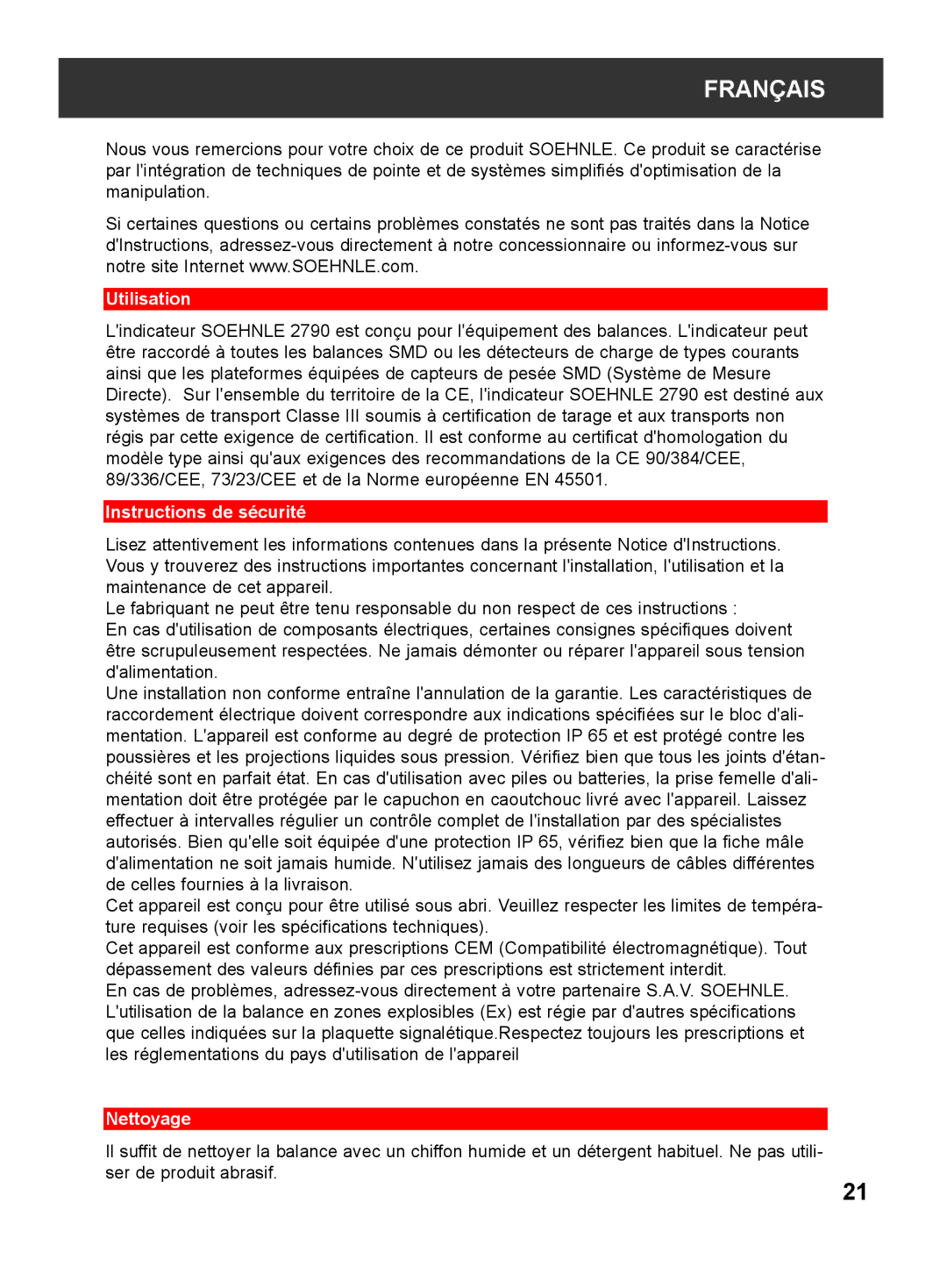 Soehnle 2790 manual Utilisation, Instructions de sécurité, Nettoyage 