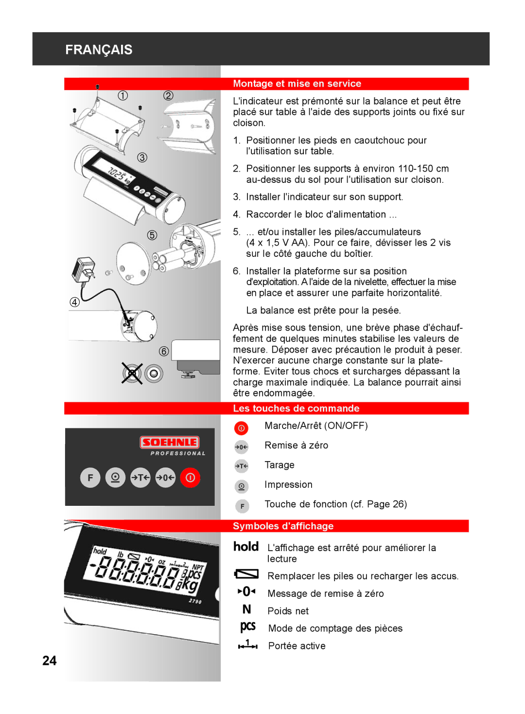 Soehnle 2790 manual Montage et mise en service, Les touches de commande, Symboles daffichage 