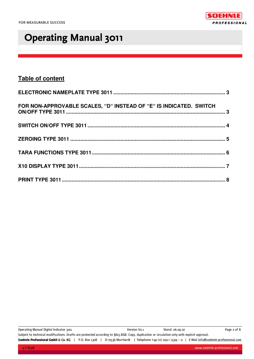 Soehnle 3011 manual Table of content 